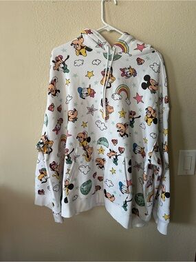 Disney Parks white  Cartoon Character Hoodie with Rainbows and size 1X/ NWOT 111
